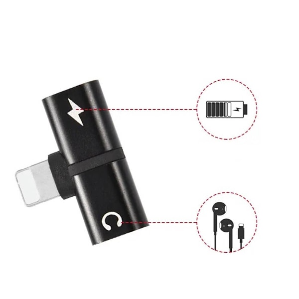 Lightning Splitter x2 Lightning Port Med Stöd För Volymkontroll - Svart