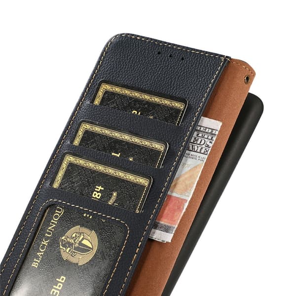 KHAZNEH iPhone 17 Pro Fodral RFID Äkta Läder Mörk Blå
