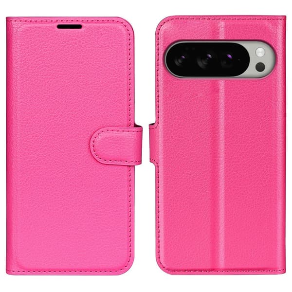 Google Pixel 10 Pro XL Fodral Litchi Läder Rosa