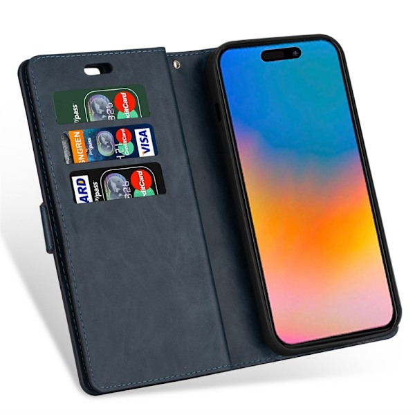 iPhone 15 Plus Multifunktionellt Fodral Mörk Blå