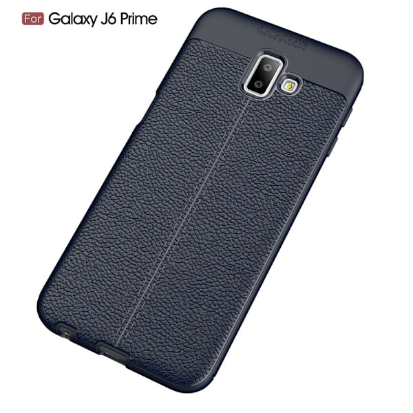 Samsung Galaxy J6 Plus - Litchi läderskal - Mörk Blå DarkBlue Mörk Blå