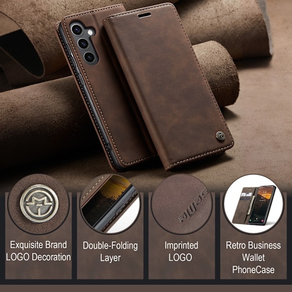 CASEME Samsung Galaxy S25 Plus Fodral Flip Retro Läder Mörk Brun