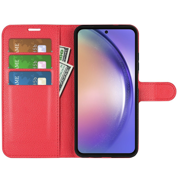 Samsung Galaxy A55 5G Fodral Litchi Läder Röd