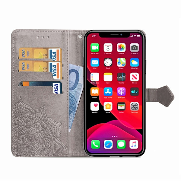iPhone 11 Pro Max - Mandala Läder Fodral - Grå Grey Grå