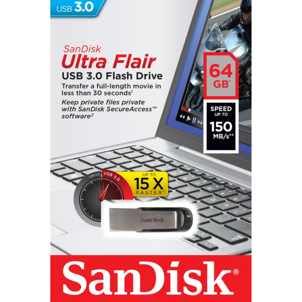 SanDisk USB-minne 3.0 Ultra Flair 64GB 150MB/s