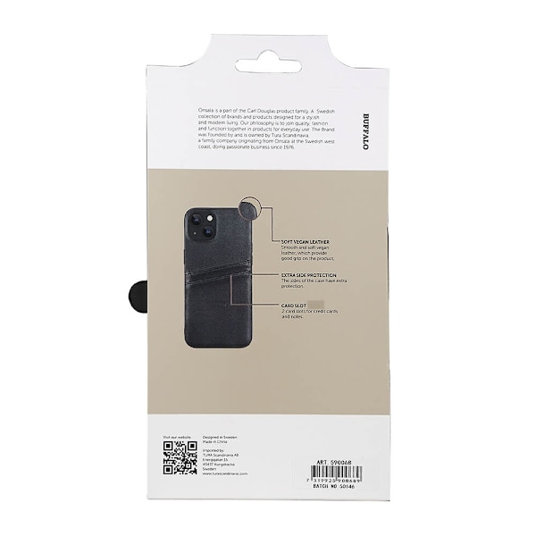 Buffalo iPhone 14 / 13 Skal Läder Med 2 Kortfack Svart