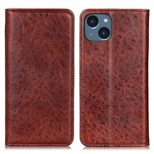 iPhone 15 Fodral Crazy Horse Flip Läder Brun
