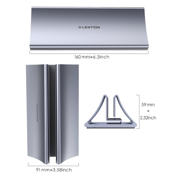 LENTION Universal Vertikal Aluminium Laptop Stativ Grå