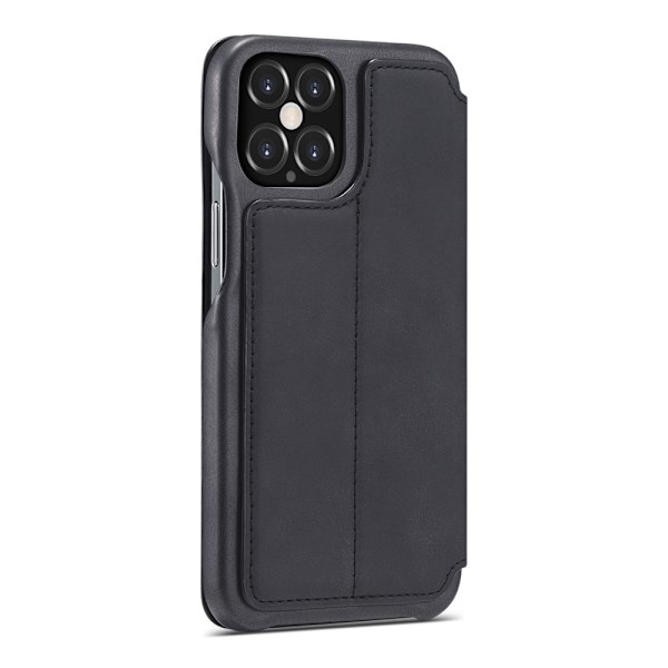 iPhone 12 / 12 Pro - LC.IMEEKE Retro Läder Fodral - Svart Black Svart