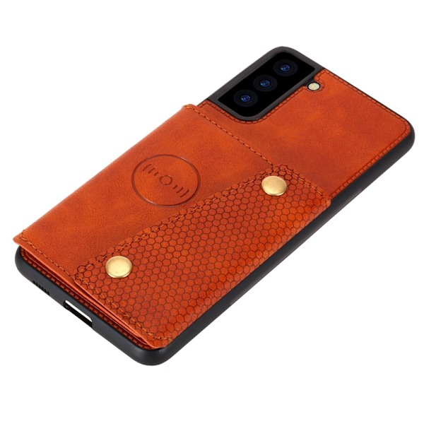 Samsung Galaxy S21 - Läder Skal Med Kortfack Och Magnet - Brun Brown Brun