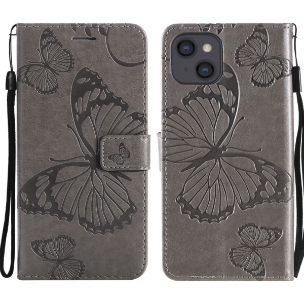 iPhone 13 Mini - Butterfly Läder Fodral - Grå