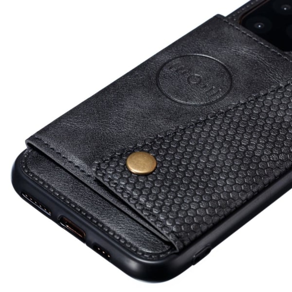 iPhone 12 / 12 Pro - Läder Skal Med Kortfack Och Magnet - Svart Black Svart