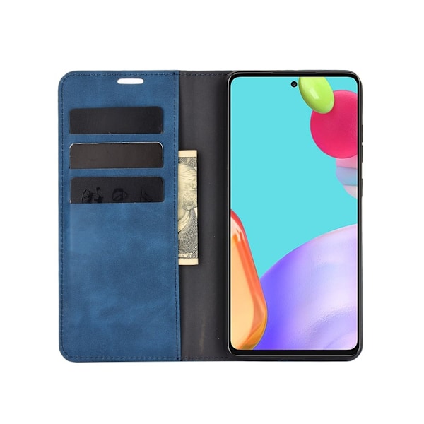 Samsung Galaxy A52 / A52s - Silkeslent Läder Fodral - Blå Blue Blå