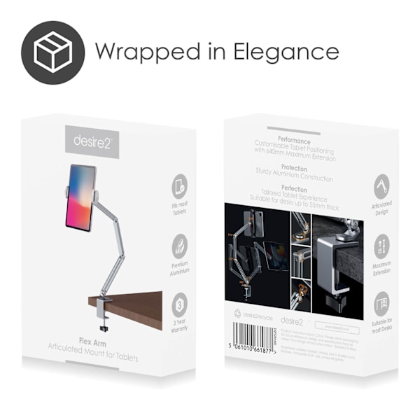 DESIRE2 Flex Arm Tablet-fäste Upp Till 12,9" Silver