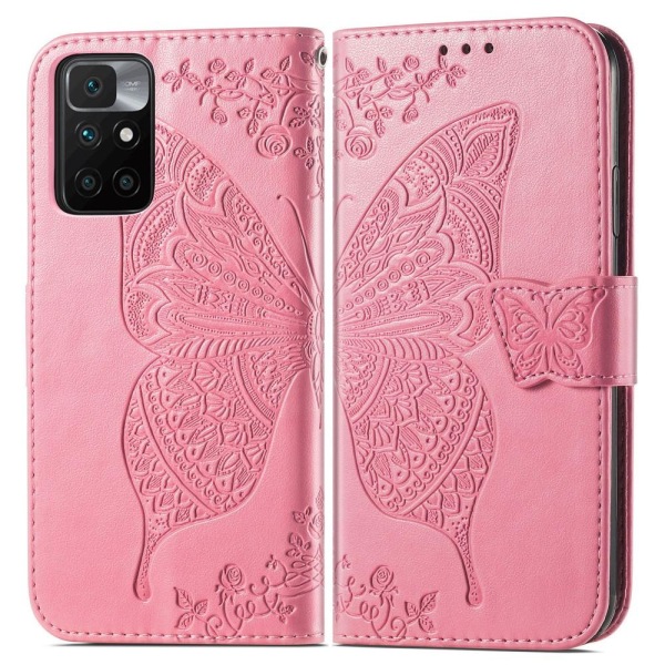 Xiaomi Redmi 10 Fodral Butterfly Läder Rosa