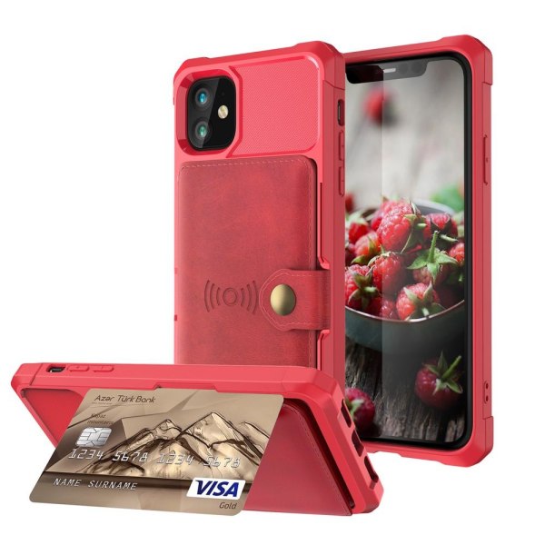 iPhone 12 / 12 Pro - Skal Med Magnetiskt Plånbok - Röd Red Röd