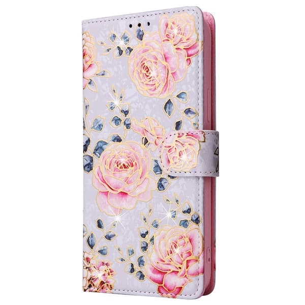 iPhone 16 Pro Max Fodral RFID Läder Rosa Blommor