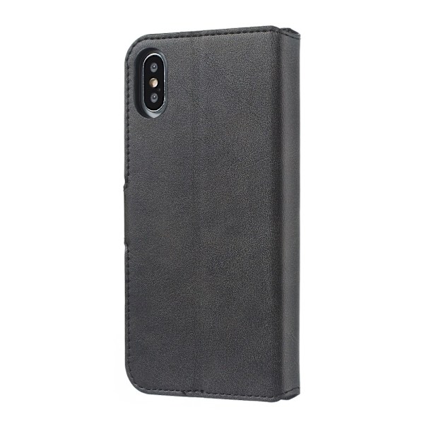 iPhone X/Xs - Solid Läder Fodral - Svart Black Svart