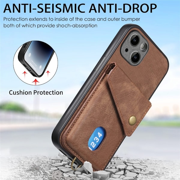 iPhone 15 Plus Skal Retro Läder Med Kortfack Brun