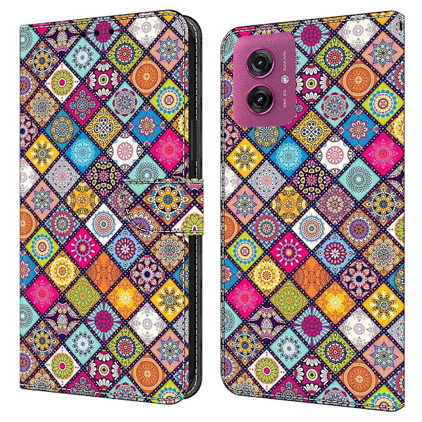 Motorola Moto G55 5G Fodral Läder Mandala Blommor