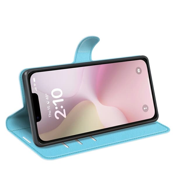 iPhone 17e / 16e Fodral Litchi Läder Blå
