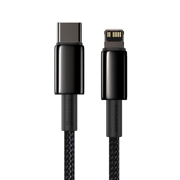 Baseus Tungsten 1m 20W PD USB-C - Lightning Flätad Nylon Kabel - Svart Black Svart