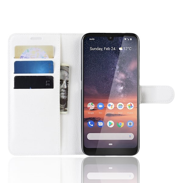 Nokia 3.2 - Litchi Plånboksfodral - Vit White Vit