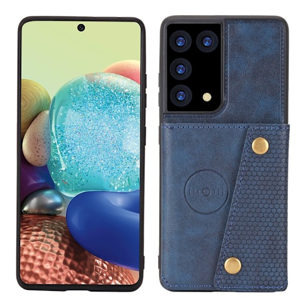 Samsung Galaxy S21 Ultra - Läder Skal Med Kortfack Blue Blå