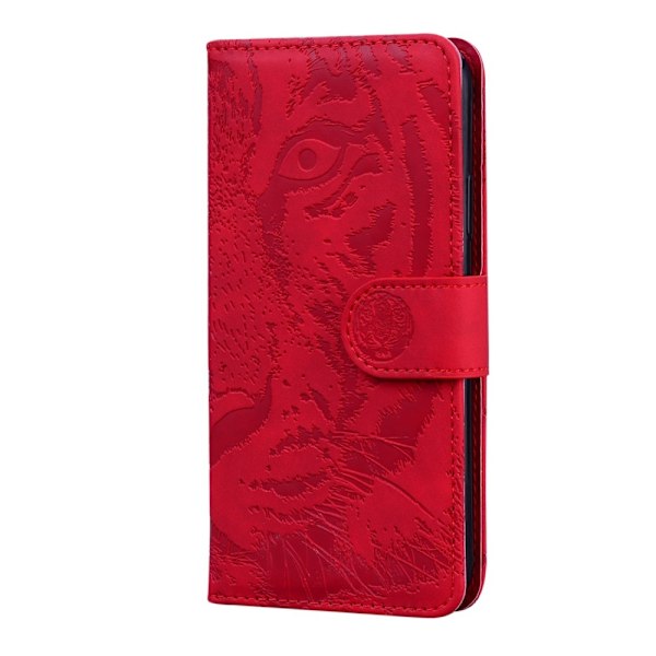 OnePlus 9 Pro - Tiger Tryck Läder Fodral - Röd Red Röd