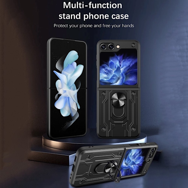 Galaxy Z Flip 6 Skal Armor Hyrbid Ringskal Svart