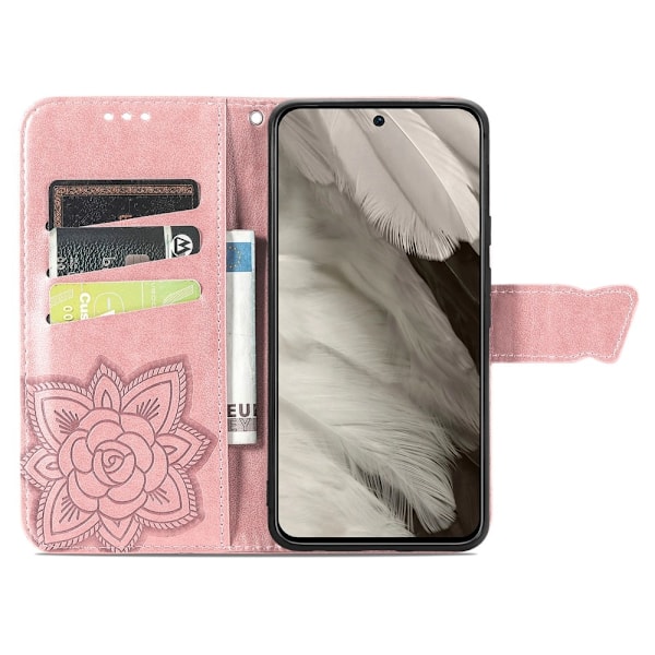 Google Pixel 8 Fodral Med Tryck Fjäril Roséguld