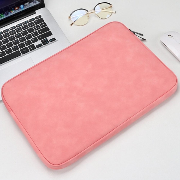 Läder Laptop Sleeve Med Mjukt Foder 14-15.4" Rosa