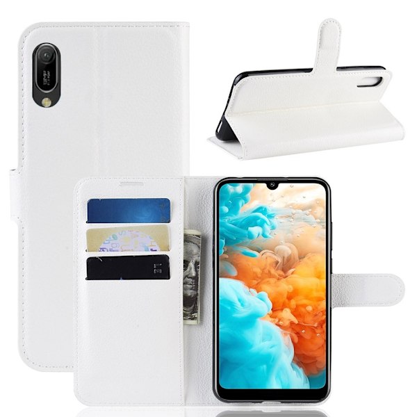 Huawei Y6 (2019) - Litchi Plånboksfodral - Vit White Vit