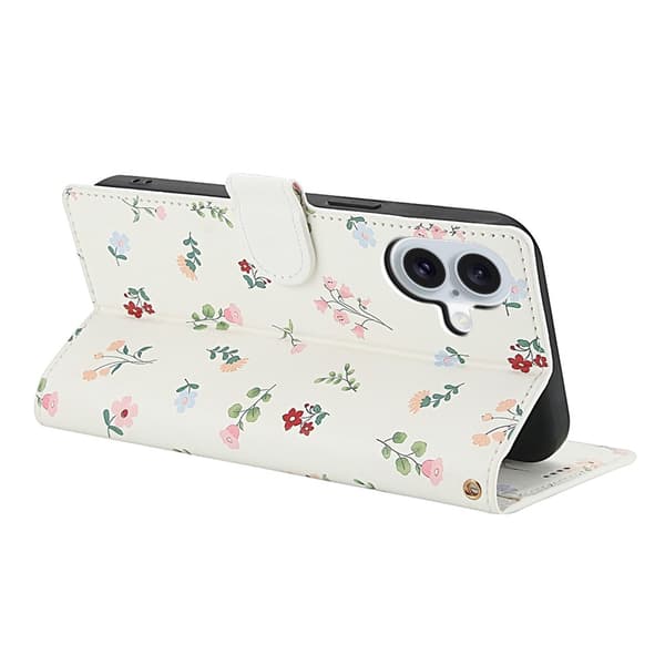 iPhone 17 Fodral Rhombus Läder Blommor Vit
