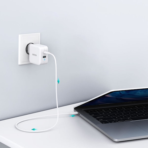 Choetech 65W GaN USB-C / USB-A PD QC Väggladdare Vit