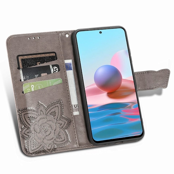 Xiaomi Redmi Note 10S - Flower Läder Fodral - Grå