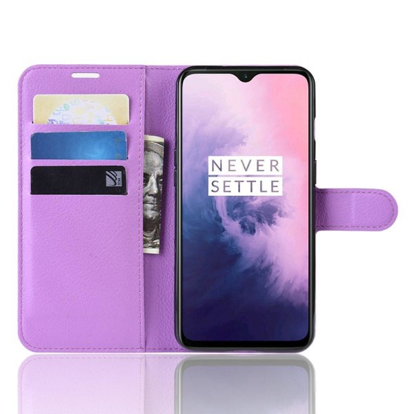 OnePlus 7 - Litchi Plånboksfodral - Lila Purple Lila
