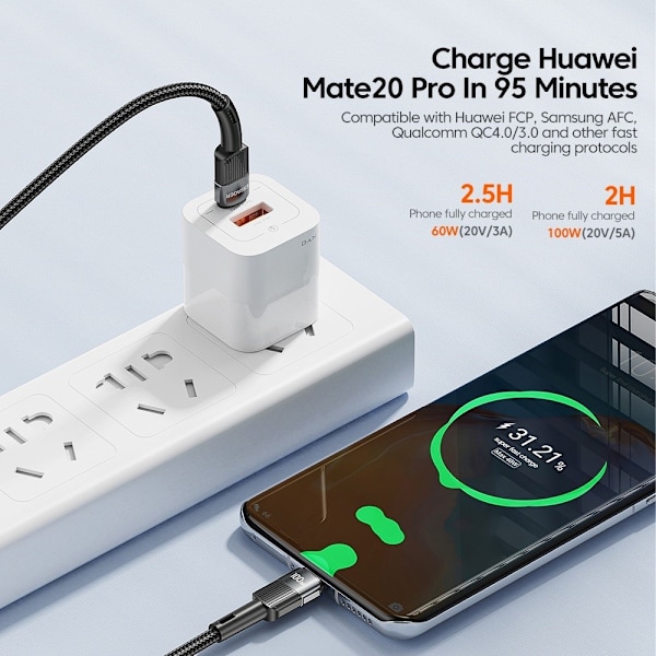 ESSAGER 1m 100W 5A PD USB-C - USB-C Laddningskabel Svart