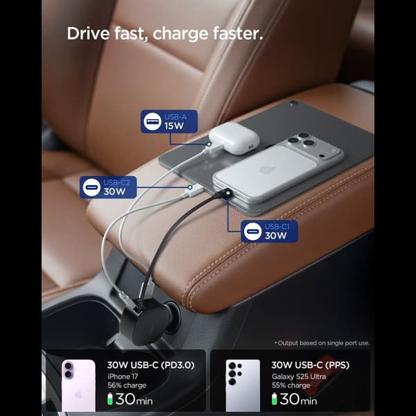 Spigen 60W USB-C / USB-A Billaddare Essentail Svart
