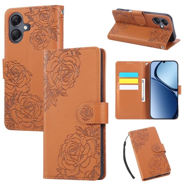 Samsung Galaxy A07 Fodral Med Tryck Blommor Brun