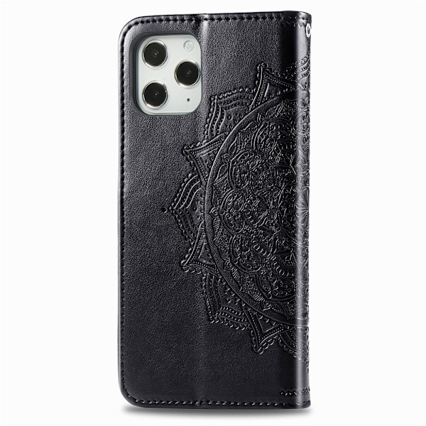 iPhone 12 Pro Max - Mandala Läder Fodral - Svart Black Svart