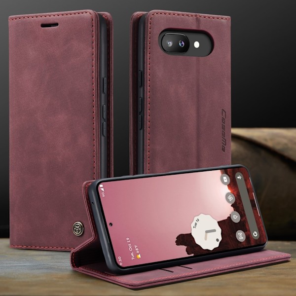 CASEME Google Pixel 9a Fodral Flip Retro Läder Röd
