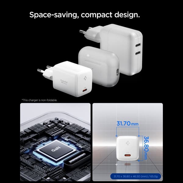 Spigen 45W Väggladdare Inkl. USB-C Kabel Essential Vit