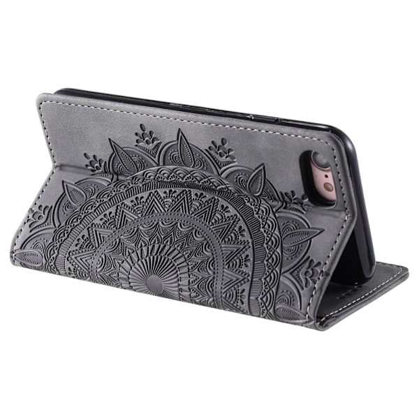 iPhone 17e / 16e Fodral Flip Mandala Läder Grå