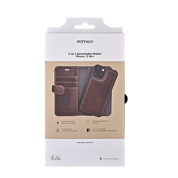 Buffalo iPhone 13 Mini Fodral 2in1 Äkta Läder Brun