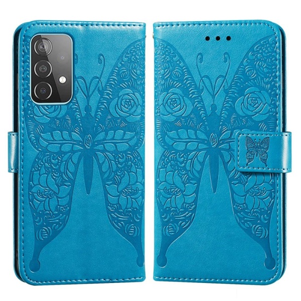 Samsung Galaxy A52 / A52s - Fjäril Textur Fodral - Blå Blue Blå