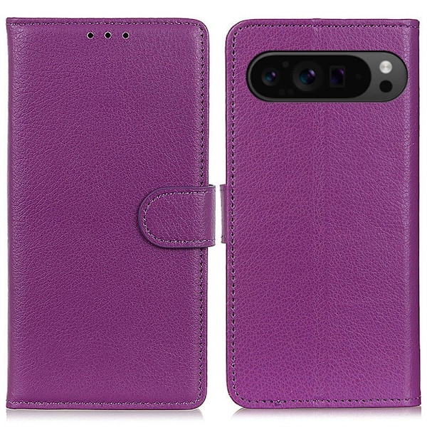 Google Pixel 10/10 Pro/9/9 Pro Fodral Litchi Läder Lila