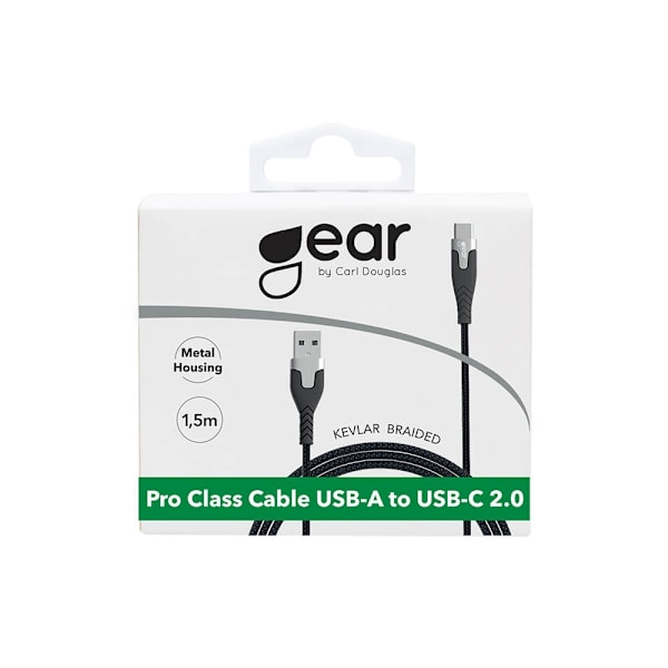 GEAR Laddkabel PRO USB-A - USB-C 1.5m Kevlarkabel Svart
