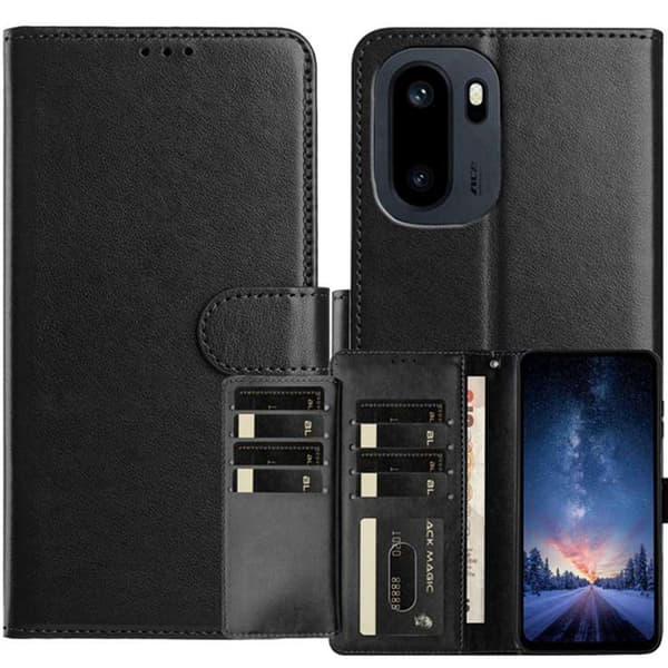 OnePlus 15R Fodral Multifunktionellt Läder Svart