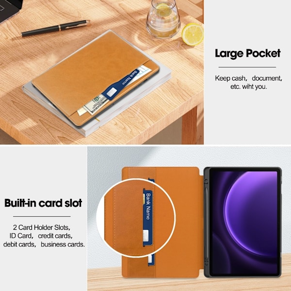 Galaxy Tab S9 FE Fodral Business Läder Pennhållare Brun